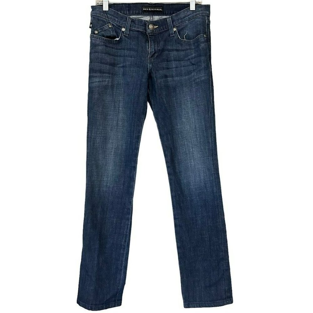 Rock & Republic Low‎ Rise Dark Wash Straight Leg Jeans R Pocket Womens 29